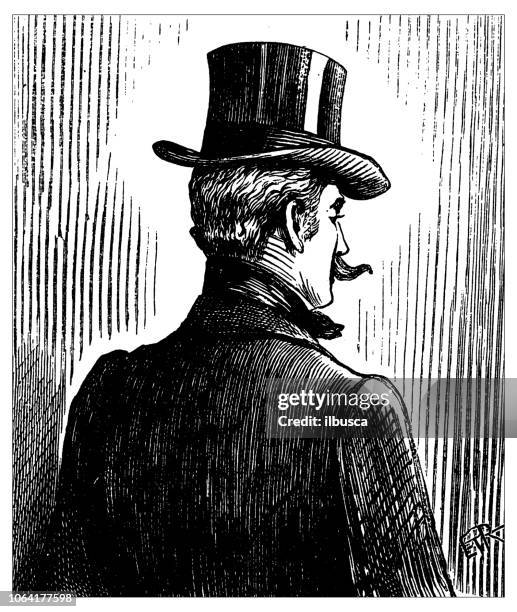 britische london satire karikiert comic cartoon illustrationen: mann zurück - hut stock-grafiken, -clipart, -cartoons und -symbole