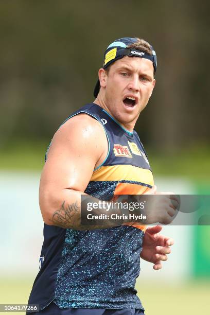 Jarrod Wallace runs during a Gold Coast Titans NRL training session on November 22, 2018 in Gold Coast, Australia.