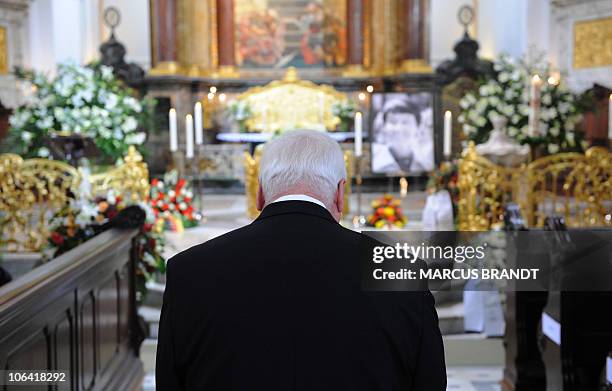 Schleswig-Holstein's State Premier Peter Harry Carstensen attends the funeral service of Hannelore "Loki" Schmidt at the Sankt Michaelis church in...