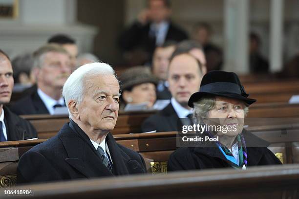 Former German President Richard von Weizsaecker and his wife Marianne attend the memorial service for Loki Schmidt, wife of former German Chancellor...