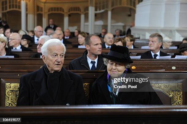 Former German President Richard von Weizsaecker and his wife Marianne attend the memorial service for Loki Schmidt, wife of former German Chancellor...