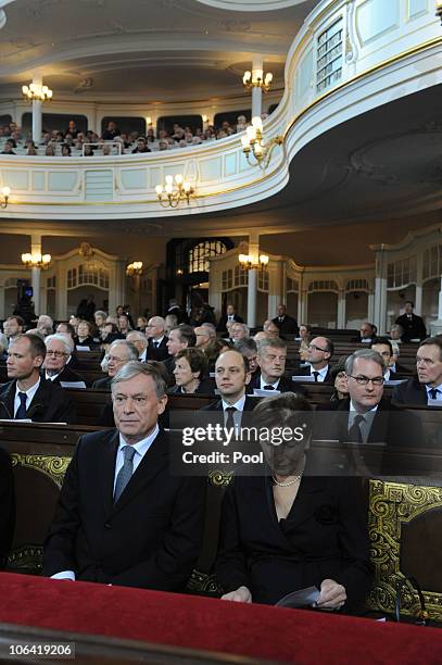 Former German President Horst Koehler and his wife Eva Luise Koehler attend the memorial service for Loki Schmidt, wife of former German Chancellor...
