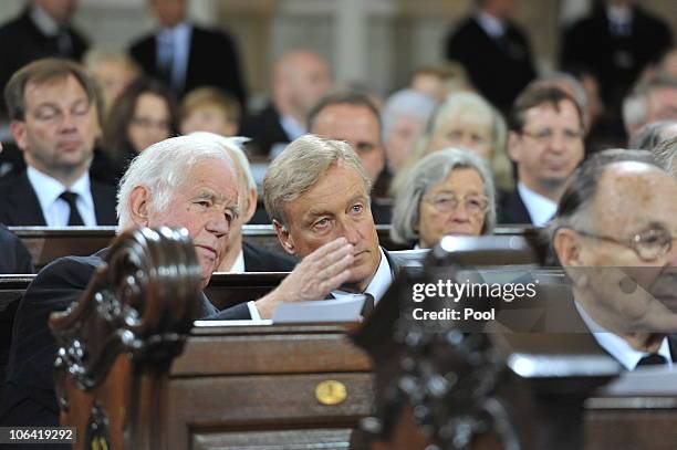 Kurt Biedenkopf, politician and member of the German Christian Democrats , and Hamburgs former mayor Ole von Beust attend the memorial service for...