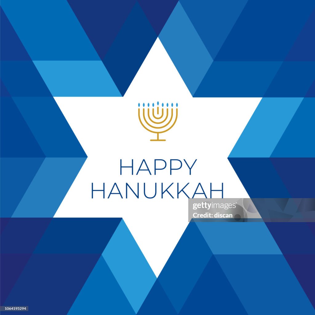 Happy Hannukkah card template with star on blue background