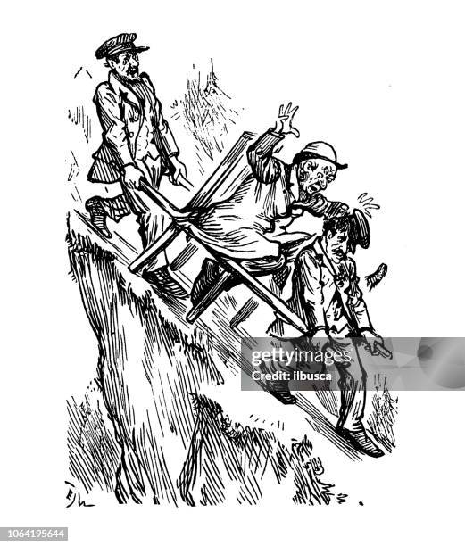 british london satire caricatures comics cartoon illustrations: falling - falling off chair cartoon stock illustrations