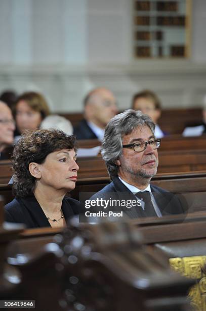 Second Mayor of Hamburg and head of Ministery of Education Christa Goetsch and her husband Karlheinz attend the memorial service for Loki Schmidt,...