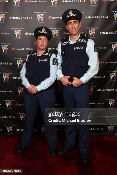 Presenters Karen O'Leary and Mike Minogue from Wellington Paranormal at the 2018 Huawei Mate20 New Zealand Television Awards at the Civic Theatre in...