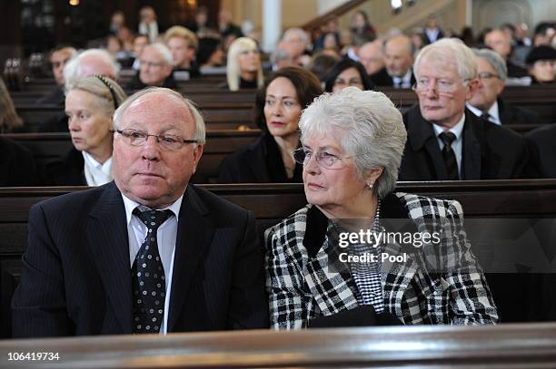 Former German football star Uwe Seeler and his wife Ilka Seeler attend the memorial service for Loki Schmidt, wife of former German Chancellor Helmut...