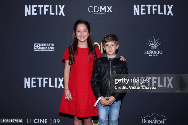 Daniela Demesa and Marco Graf pose during the red carpet and screening of Alfonso Cuarón and Netflix film 'Roma' at Cineteca National on November 21,...