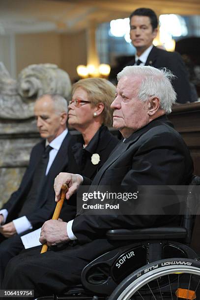 Former German Chancellor Helmut Schmidt and his daughter Susanne attend the memorial service for Loki Schmidt, wife of former German Chancellor...