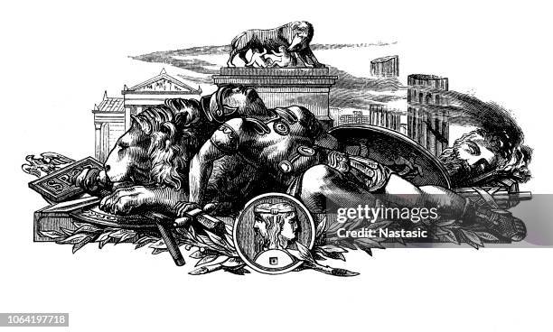 romulus, remus, and theromulus, remus - 8th century bc stock illustrations