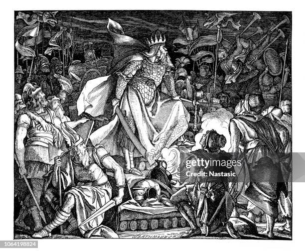 attila the hun after the battle of the catalaunian plains, on june 20, 451 ad - attila the hun stock illustrations