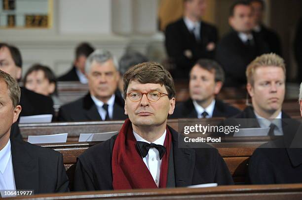 Reinhard Stuth attends the memorial service for Loki Schmidt, wife of former German Chancellor Helmut Schmidt, at the St. Michaelis Kirche on...
