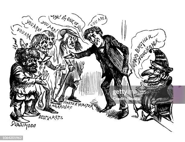 british london satire caricatures comics cartoon illustrations: famous humpback - hump stock illustrations