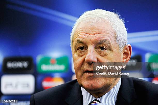 Head coach Walter Smith of Glasgow Rangers attends a press conference prior to their UEFA Champions League Group C match against Valencia, at La...