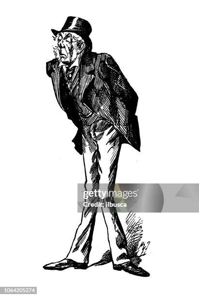 british london satire caricatures comics cartoon illustrations: man - satire stock illustrations