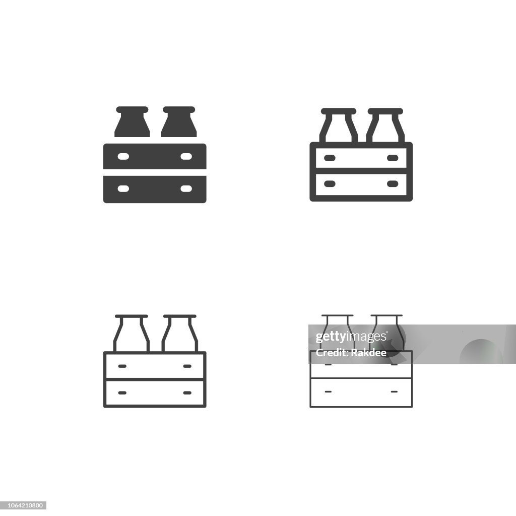 Milk Bottle in Wooden Crate Icons - Multi Series