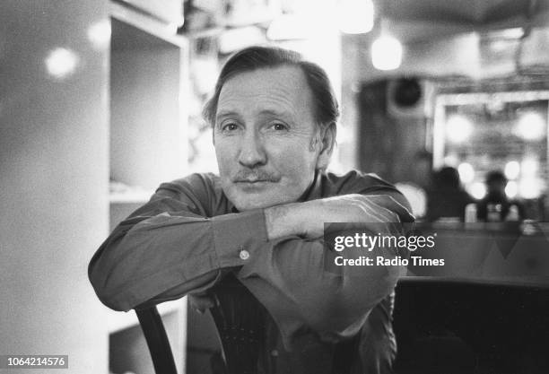 Portrait of actor Leslie Phillips in a dressing room at the Criterion Theatre, London, January 19th 1978.