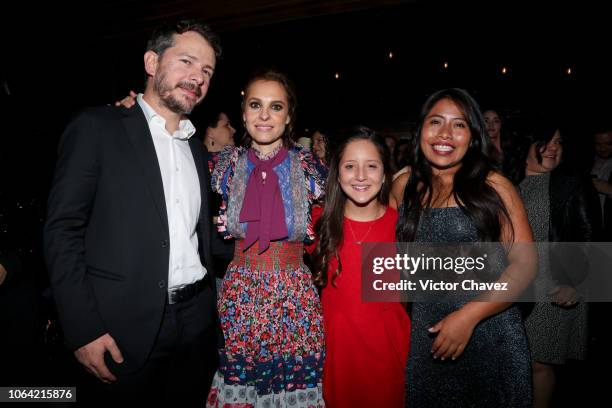 Fernando Grediago Marina de Tavira, Daniela Demesa and Yalitza Aparicio pose during the red carpet and screening of Alfonso Cuarón and Netflix film...