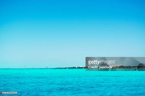 deep turquoise water in the coast of isla mujeres island in mexico - mujeres hot stock pictures, royalty-free photos & images