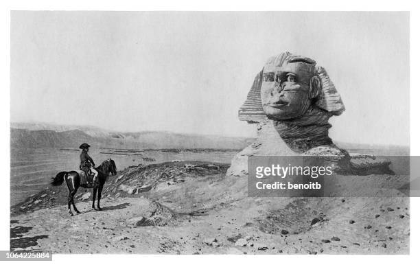 napoleon bonaparte at the great sphinx of giza - the sphinx stock illustrations