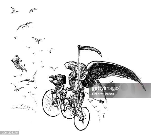 british london satire caricatures comics cartoon illustrations: flying - grim reaper stock illustrations