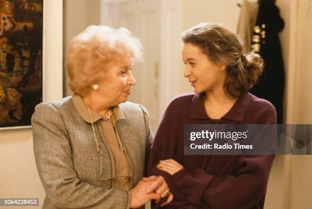 Actresses June Whitfield and Julia Sawalha in a scene from the BBC television sitcom 'Absolutely Fabulous', February 26th 1992.