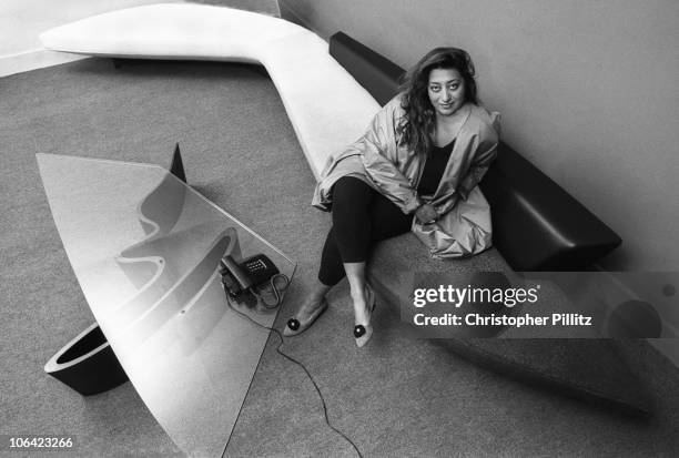 Iraqi architect Zaha Hadid in her London office, UK, circa 1985.