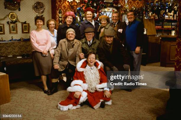 Portrait of the cast of the Christmas special episode 'Barry's Christmas' from the BBC television sitcom 'Last of the Summer Wine'; Sarah Thomas,...