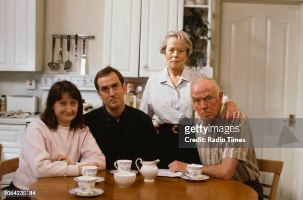 Actors Janine Duvitski, Angus Deayton, Annette Crosbie and Richard Wilson pictured on the set of episode 'Warm Champagne' of the BBC Television...