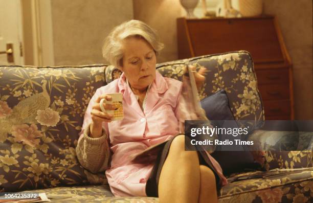 Actress Annette Crosbie in a scene from episode 'The Man Who Blew Away' of the BBC Television sitcom 'One Foot in the Grave', October 9th 1994.
