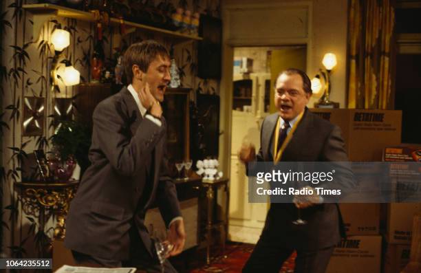 Actors Nicholas Lyndhurst and David Jason in a scene from Christmas trilogy episode 'Modern Men' of the BBC Television sitcom 'Only Fools and...