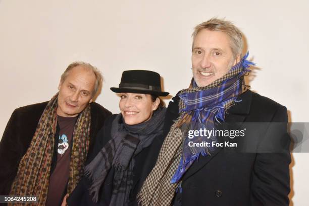 Actor Hippolyte Girardot, Daphne Roulier and Antoine De Caune sattend the Paul Smith Raspail Store 25th Anniversary Party on November 21, 2018 in...