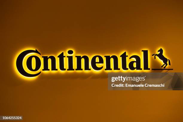 The logo of German automotive manufacturing company Continental is pictured during the 76th edition of EICMA on November 6, 2018 in Milan, Italy....