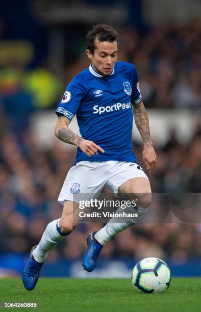 Bernard of Everton in action during the Premier League match between Everton FC and Crystal Palace at Goodison Park on October 21, 2018 in Liverpool,...