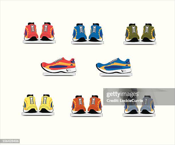 illustrations, cliparts, dessins animés et icônes de magasin de chaussures - chaussures de course à crampons
