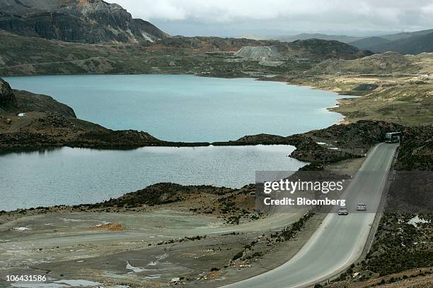 Vehicles travel along the Carretera Central, an 88-mile route between the Port of Callao and the mining town of Morococha, Peru, on Monday, April 5,...