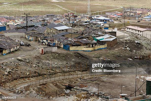 Rocks secure the rooftops of residences in Morococha, Peru, on Monday, April 5, 2010. Aluminum Corp. Of China, known as Chinalco, a Chinese...