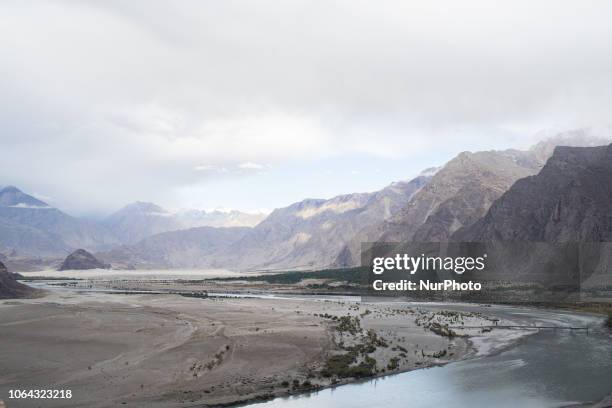 Skardu, Pakistan, 29 September 2018. A view of the Indus Valley from Kharpocho. The fort and its mosque are located on the eastern face of the...