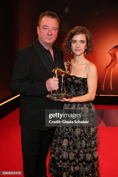 Peter Kurth and Liv Lisa Fries with award for Babylon Berlin during the Bambi Awards 2018 winners board at Stage Theater on November 16, 2018 in...