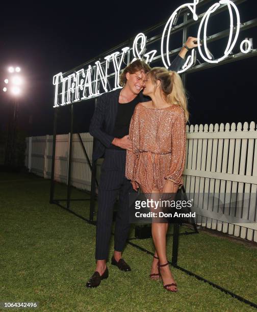 Jordan Barrett and Cheyenne Tozzi attend the Tiffany & Co. Start of Summer Party on November 22, 2018 in Sydney, Australia.