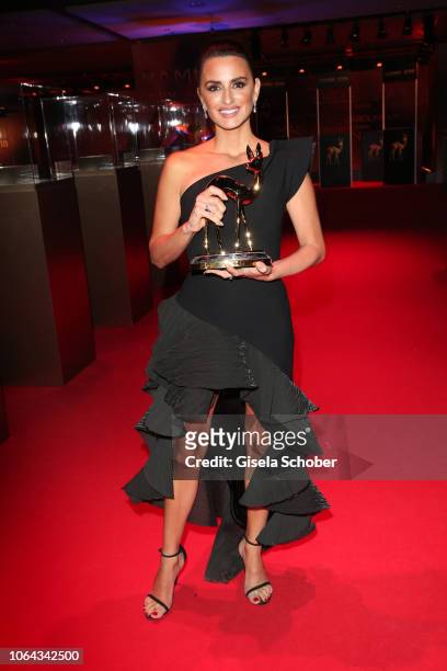 Penelope Cruz with award during the Bambi Awards 2018 winners board at Stage Theater on November 16, 2018 in Berlin, Germany.