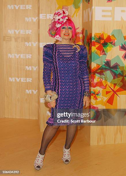 Fashion designer Zandra Rhodes attends the Myer marquee during Emirates Melbourne Cup Day at Flemington Racecourse on November 2, 2010 in Melbourne,...