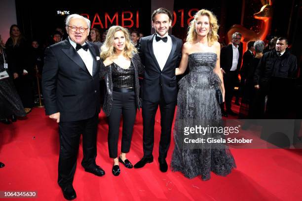 Dr. Hubert Burda, Elisabeth Burda, Jakob Burda, Maria Furtwaengler during the Bambi Awards 2018 Arrivals at Stage Theater on November 16, 2018 in...