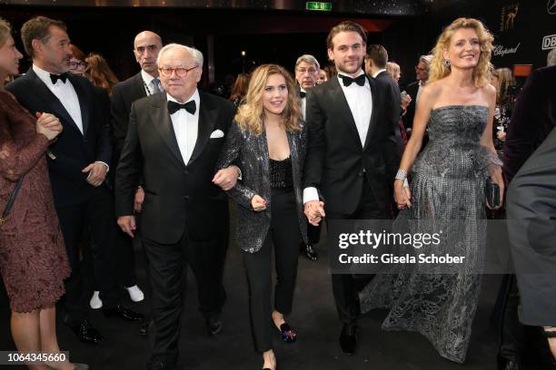 Dr. Hubert Burda, Elisabeth Burda, Jakob Burda, Maria Furtwaengler during the Bambi Awards 2018 Arrivals at Stage Theater on November 16, 2018 in...