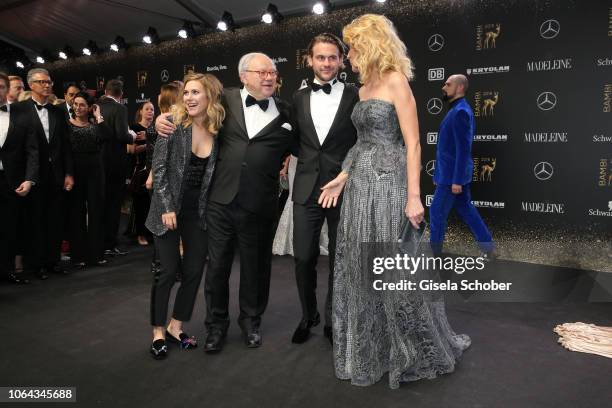 Dr. Hubert Burda, Elisabeth Burda, Jakob Burda, Maria Furtwaengler during the Bambi Awards 2018 Arrivals at Stage Theater on November 16, 2018 in...