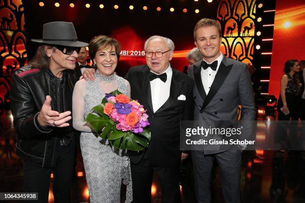 Udo Lindenberg, Paola Felix and Dr. Hubert Burda and Nico Rosberg during the Bambi Awards 2018 final applause at Stage Theater on November 16, 2018...
