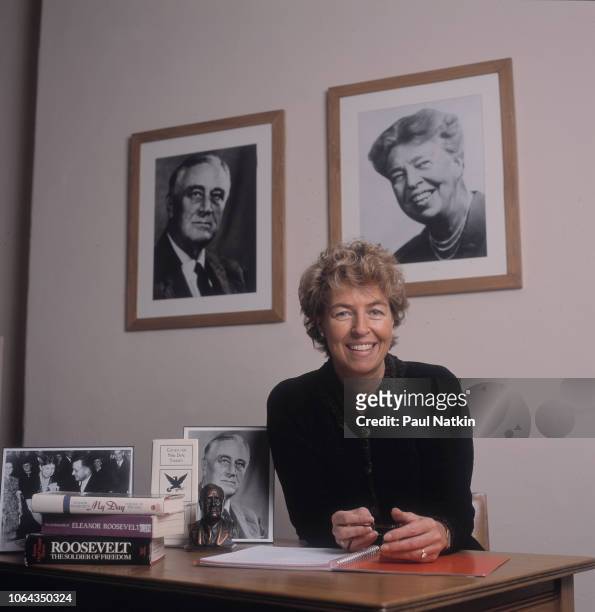 Portrait of Anna Eleanor Roosevelt, granddaughter of Franklin Delano Roosevelt and Eleanor Roosevelt, at her office at Roosevelt University in...