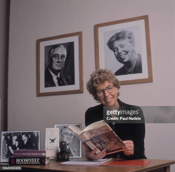 Portrait of Anna Eleanor Roosevelt, granddaughter of Franklin Delano Roosevelt and Eleanor Roosevelt, at her office at Roosevelt University in...