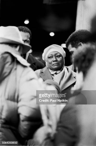Actress Esther Rolle , center, filming 'The Kid Who Loved Christmas' at Union Station in Chicago, Illinois, February 12, 1990.